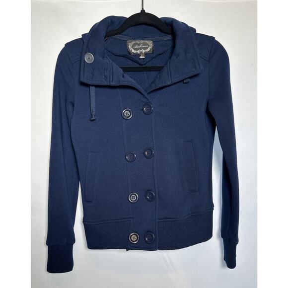 Ambiance Girls Navy Blue Pea Coat Size Small Detachable Hood Cotton/Polyester - Picture 1 of 7